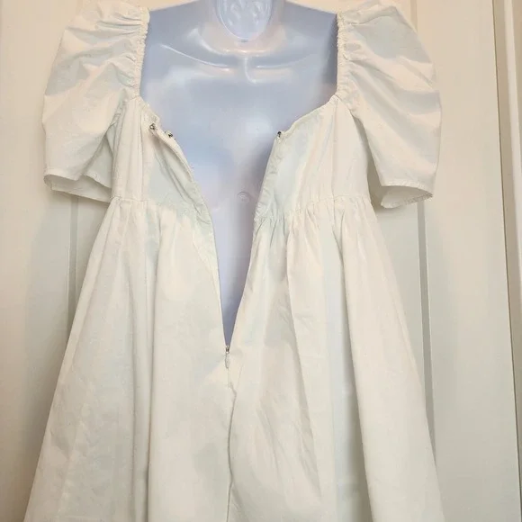 Abercrombie & Fitch White Puff Sleeve Tie  Babydoll Dress S Cottagecore Fairy - Picture 5 of 10